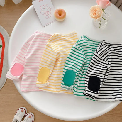 Spring Baby Boy Striped Cotton T-shirts Kids Cotton Clothes Toddler Girls Tops Children Long Sleeve Loose Bottoming T Shirt 0-4Y