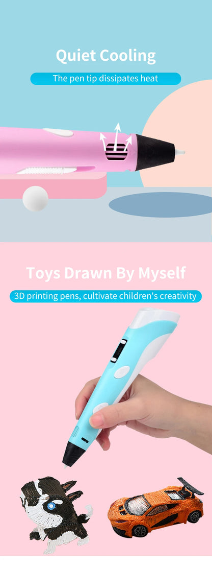 3D Pen For Children 3D Printing Drawing Pen DIY Funny Set for Kids Chidren Birthday Chrismas Creative Gift with PLA Filament