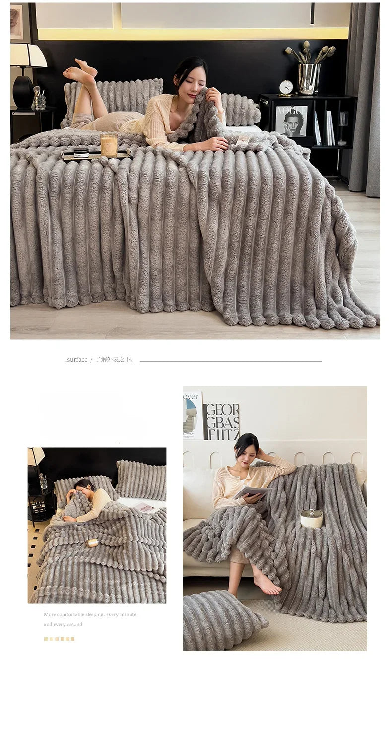 Solid Color Thickened Wide Striped Multifunctional Blanket Can Be Used As Bed Sheet Cover Blanket， Nap Blanket， Pet Blanket