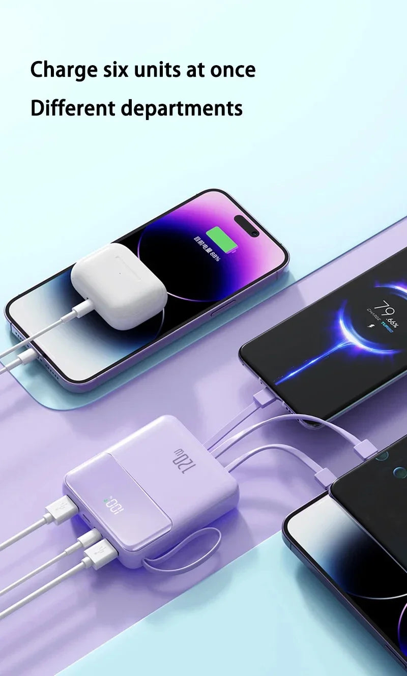 Portable Power Bank 50000mAh 120W Super Fast Charging Mobile External Battery With Four Cable Charger Suitable For iPhone Xiaomi