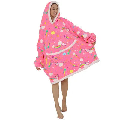 Winter Wearable Blankets Soft Warm Oversized Blanket Hoodie Robe Pullover Women TV Sweatshirt Blankets