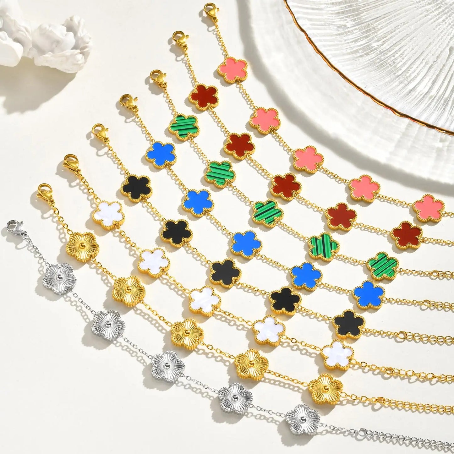 Vnox Stainless Steel Colorful Clover Cute Hand Bracelet For Woman Fashion Five Leaf Flower Lucky Jewelry Accessories Gift To Her