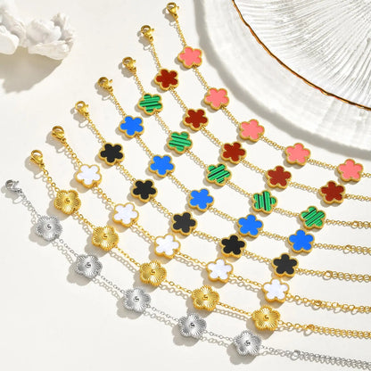 Vnox Stainless Steel Colorful Clover Cute Hand Bracelet For Woman Fashion Five Leaf Flower Lucky Jewelry Accessories Gift To Her