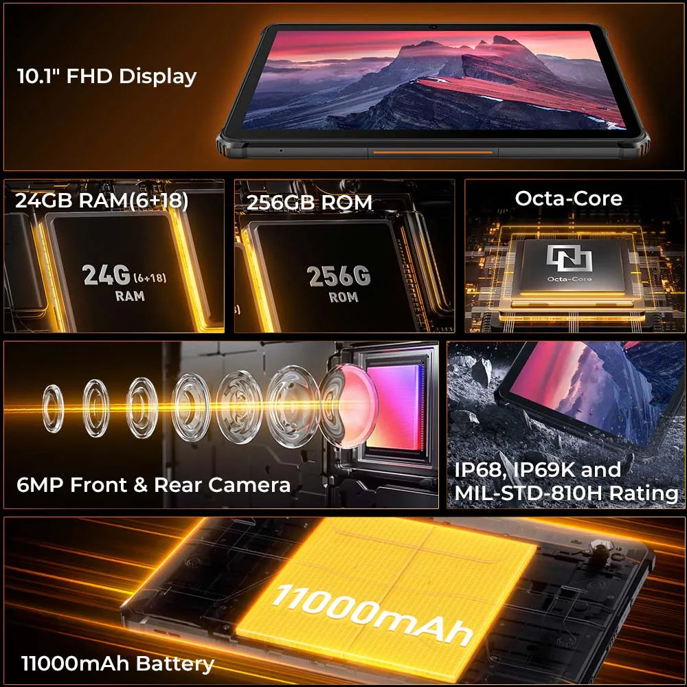 Oukitel RT9 Rugged TabletRugged Tablet 10.1" HD Display 24GB RAM 256GB Waterproof Tablet 11000mAh Battery Android 14.0 Tablet PC