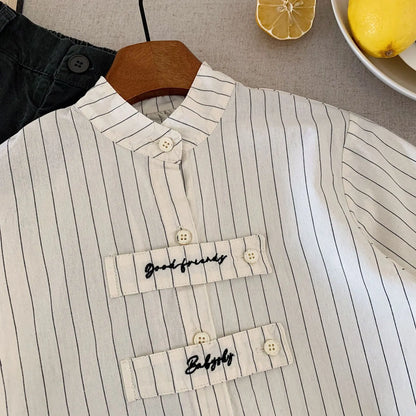 Children's Shirts 2025 Spring New Products Boys Embroidered Girls Striped Shirt Top Tide H0085