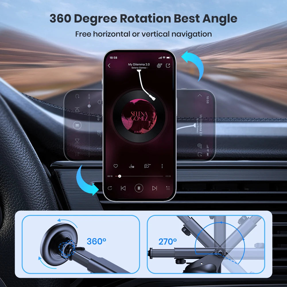 TOPK Mag-Safe Magnetic Car Phone Holder Car Mount for Windshield and Dashboard[Strong Suction]Adjustable Long Arm for Cellphones