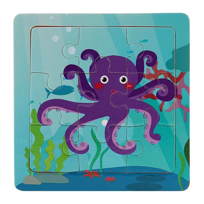 3D Puzzles Cartoon Animals Wooden Montessori Game Kids Cognitive Jigsaw Puzzle Baby Toys Educational Toys for Children Toddler