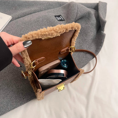 Fashion Small Totes Bag 2024 Trend PU Leather Shoulder Bags for Women Cute Short Handle Crossbody Phone Bag Luxury Fur Handbags