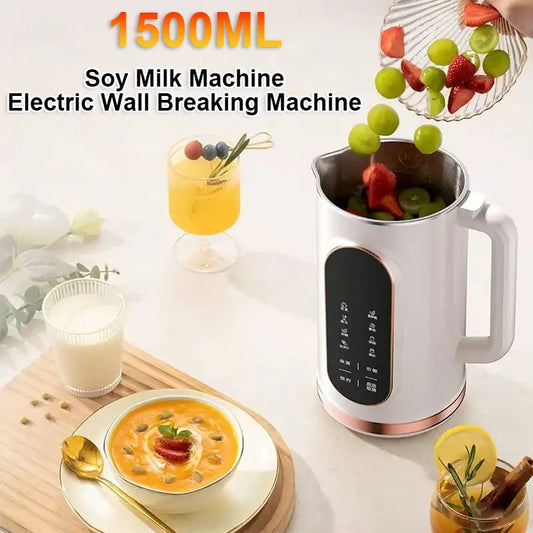 1500ML Soy Milk Machine Electric Juicer Blender Mixer Nut Milky Maker Wall Breaking Machine 10-leaf Blade Breakfast Machine
