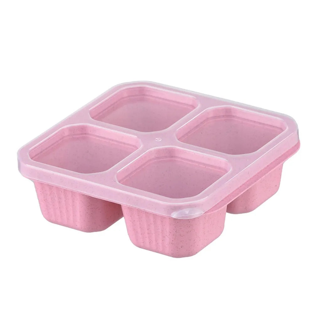 Reusable 4 Compartments Lunch Box Snack Dim Sum Nut Candy Box with Cover Wheat Straw Four Grid Snack Containers Meal Prep