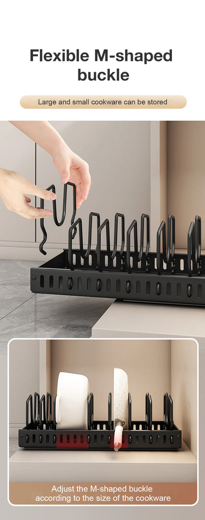 Pull out Pots and Pans Organizer Sliding Pot Lid Holder Kitchen Spice Rack Tableware Organizer Multifunctional Dish Drying Racks