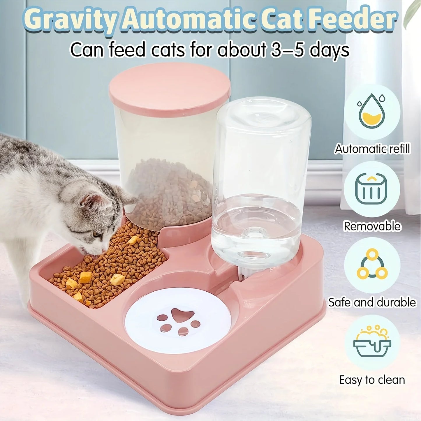 2-in-1 Automatic Pet Feeder and Water Dispenser Set-Gravity Feeding & Drinking Station, No Battery Required, Indoor Use for Dogs