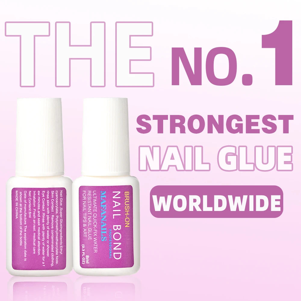 8ML Strong Nail Glue for Press on Nails Adhesive Broken Nail Repair Brush-on Nail Glue Rhinestone Charms Acrylic Tips Bond Glue