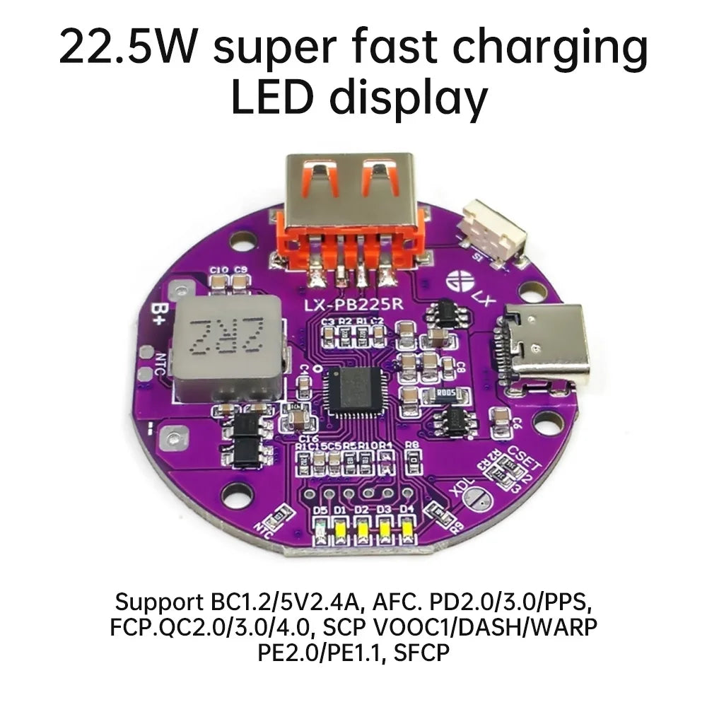 22.5W Power Bank Bidirectional Fast Charging Power Circuit Board High Power PD3.0/PD2.0 Type-C USB DIY for 3.7V Lithium Battery