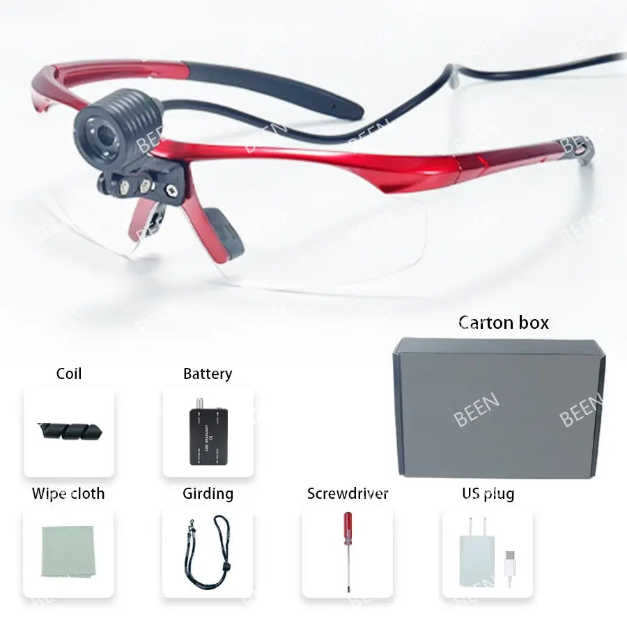 BEEN Oral Dental Headlight 3W LED Dentist Surgical Operation Headlamp with Protection Glasses Rechargeable Lithium-ion Loupes