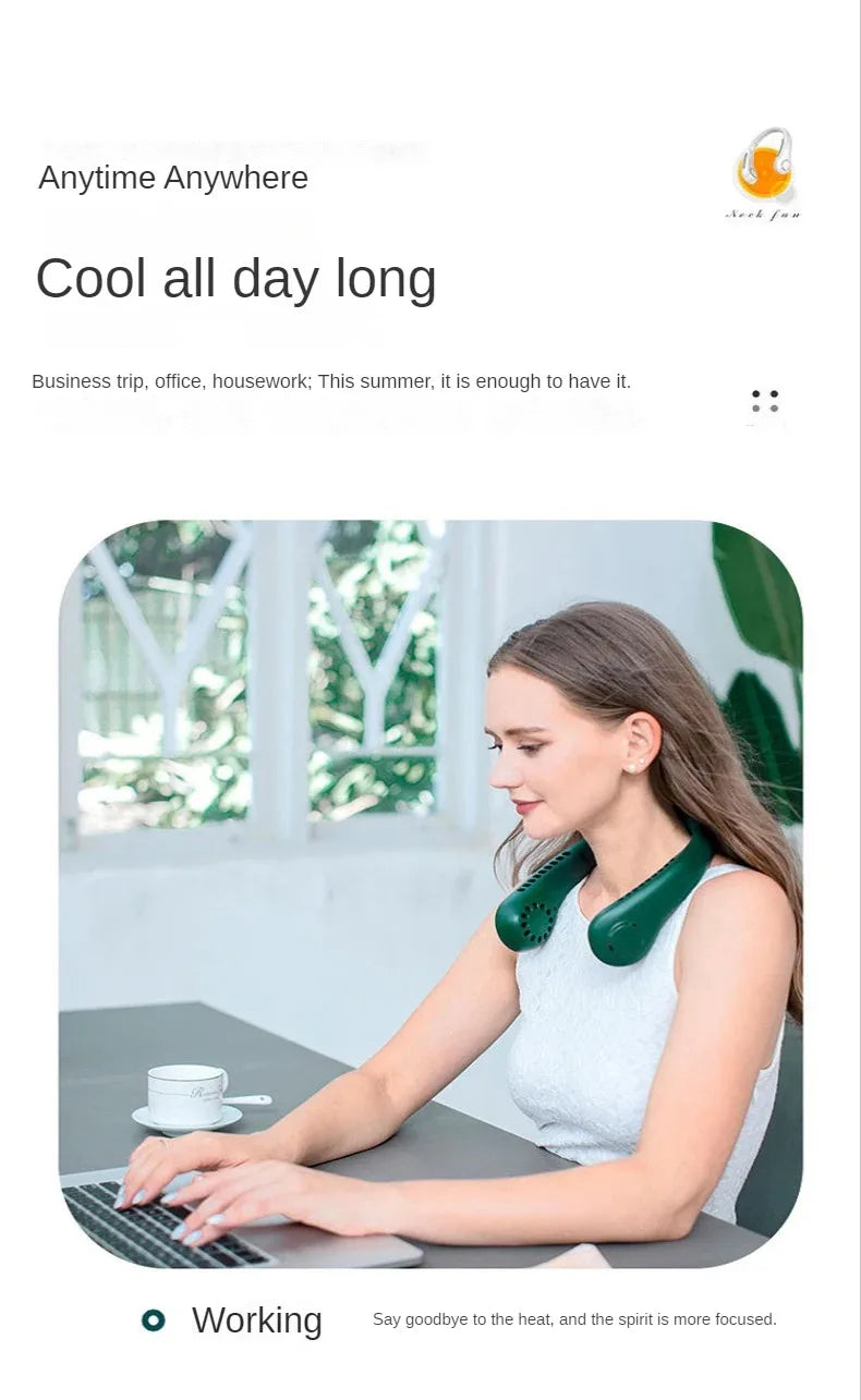 Portable Neck Fan, Mini Bladeless Hanging Neck Fan 1200mAh Rechargeable Air Cooler 3 Speed for Student Office Summer Sports Fans