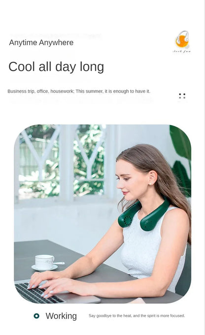 Portable Neck Fan, Mini Bladeless Hanging Neck Fan 1200mAh Rechargeable Air Cooler 3 Speed for Student Office Summer Sports Fans