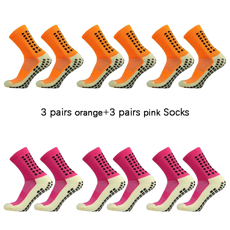 6 pairs of anti-skid classic sports socks with adhesive points, football socks