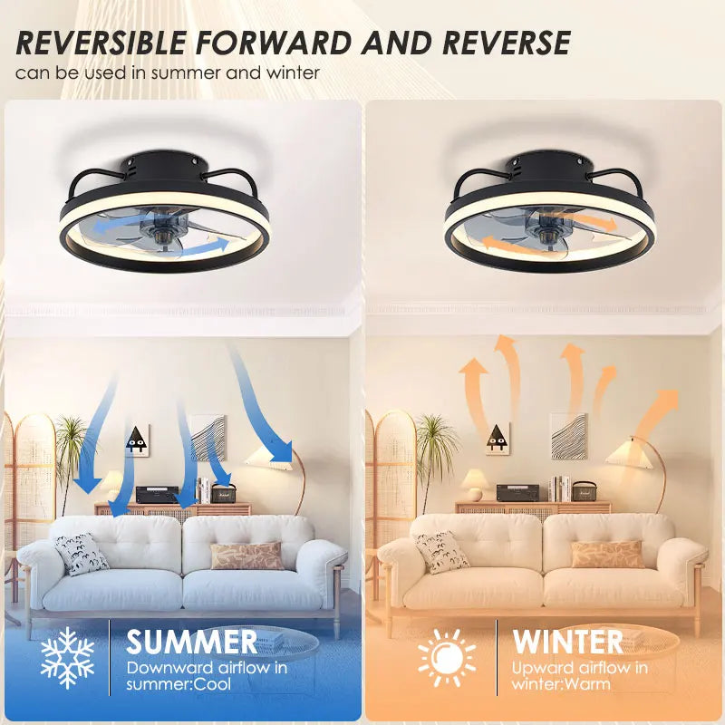 Smart Bedroom Ceiling Fans with Remote Control Low Profile 33CM 55W Dimmable LED Ceiling Fan with Lights  6 Wind Speeds Timing