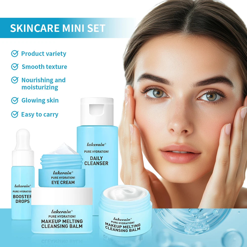 Skincare Mini Kit Cleanser Makeup Remover Moisturiser & Eye Cream For Hydrating Skin Airplane-Friendly Sizes Skincare Set