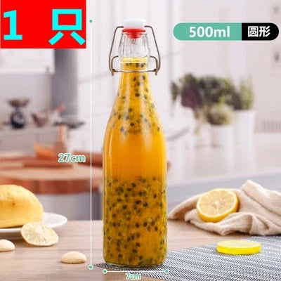 Enzyme Bottle,Bartender Tool,Fresh Lemon Lime Kitchen Oil Bottle,Jars With Lid Seal Buckle Plastic Storage Container Glass