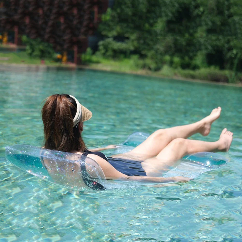 Water Hammock Recliner Portable Inflatable Floating Swimming Mattress Foldable with Sequins Swimming Pool Accessories