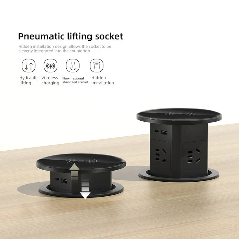 Retractable Pop Up Socket Wireless Charge USB Port US UK AU Universal Automatic Lifting Anti-pinch Protection Outlet Desktop