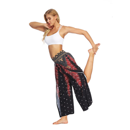 Boho Pants Wide Leg Palazzo Pants with Slits for Women Flowy Hippie Dance Pants,Bohemian Gypsy Yoga Pants