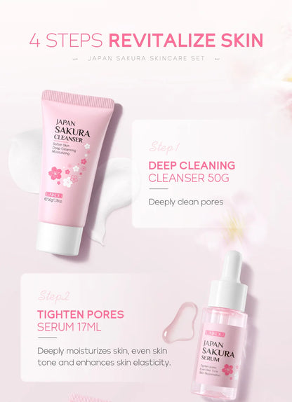 LAIKOU Sakura Skin Care Set Facial Cleanser Face Cream Essence Facial  Eye Cream Skincare Product 4pcs Kit