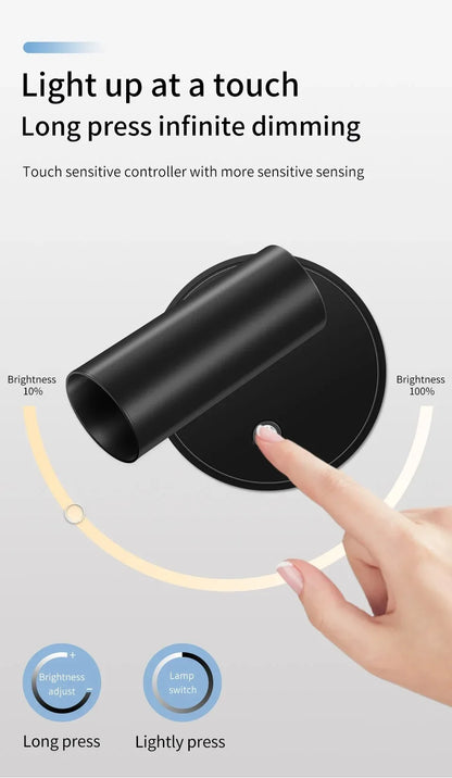 LED light magnetic USB Rechargeable Wall Light Spotlight Wireless No Punch Reading Light With Touch Switch Dimmable Bedside Lamp