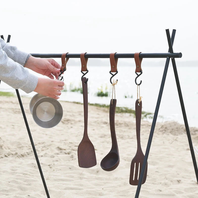 1/5pcs Outdoor Camping Hooks  Leather Hanging Hooks S-Shaped Rack Portable Camping Hangers Home Kitchen Storage Supplies