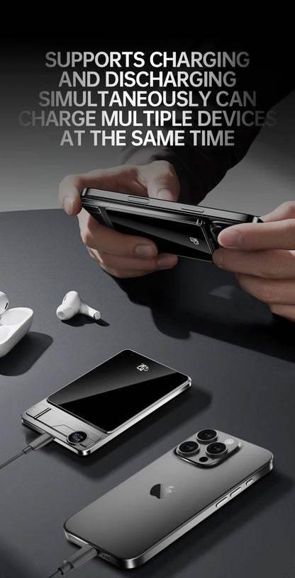 Portable Charger Powerbank With Cable PD20W Power Bank Wireless 15W With Phone Holder LED Display Mobile Phone Backup Battery