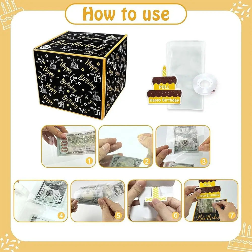 New Birthday Cash Pull Gift Box Money Pulling Box Cash Gift Box Cash Black Money Clip Funny Surprise Birthday Cake Decoration