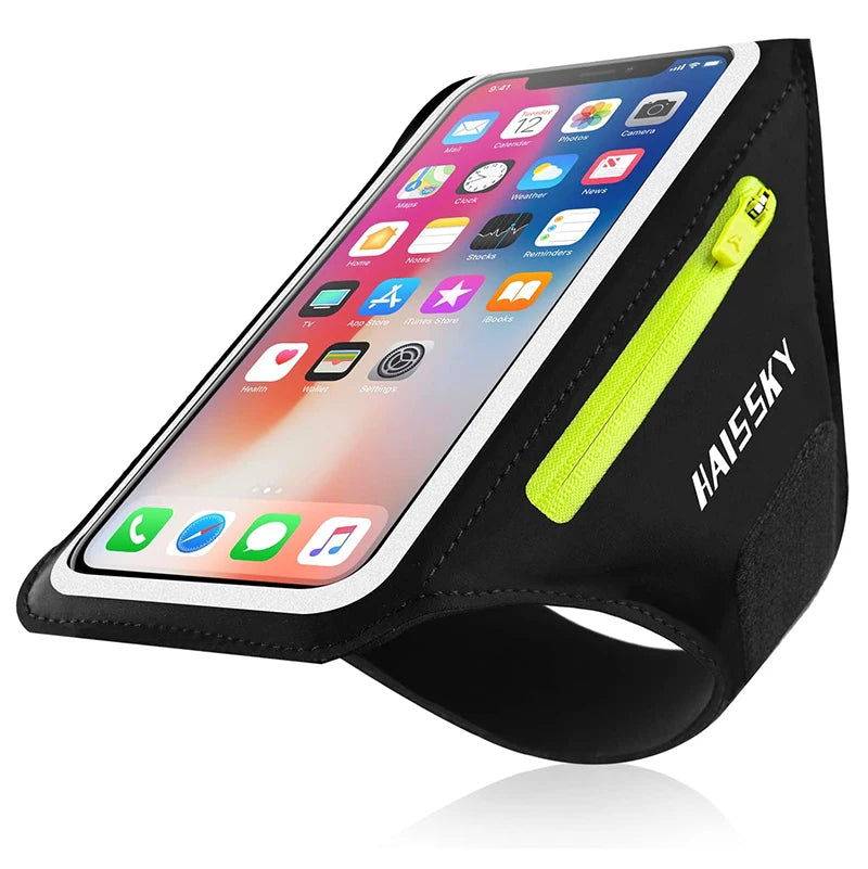 HAISSKY Zipper Pocket Running Sports Armband For iPhone 16 15 14 13 12 11 Pro Max 15 Plus Belt On Hand Phone Brassard Bags