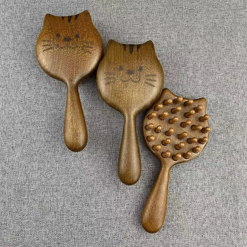 Sandalwood Cartoon Scalp Massage Comb Meridian Comb Toothed Head Hair Comb Body Beautify Massage Guasha Scraping Care
