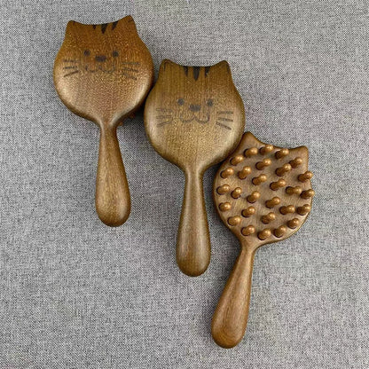 Sandalwood Cartoon Scalp Massage Comb Meridian Comb Toothed Head Hair Comb Body Beautify Massage Guasha Scraping Care