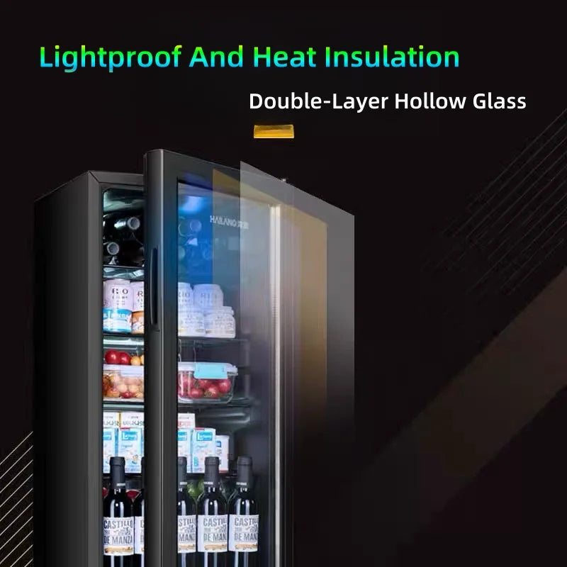 Portable Refrigerator, Double-layer Glass Door, Noise Free, Mini Fridge, Bar, Hotel, Transparent Door Freezer, Small Space