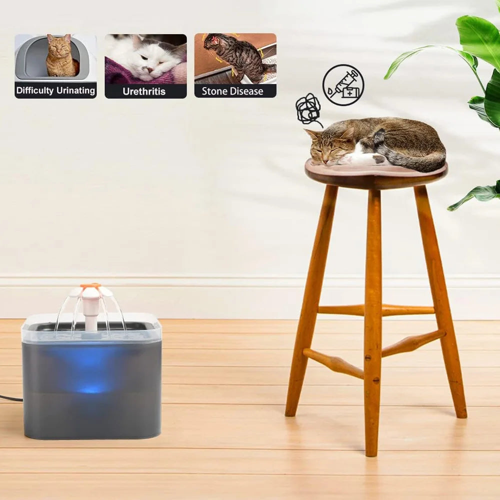 Cat Water Fountain, 67oz/2L Automatic Cat Drinking Fountain, Pet Water Fountain with LED Light and Filter for Cats and Small Dog