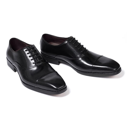 Men's Classic Lace-Up Oxfords Genuine Leather Luxury Office Shoes Solid Cap Toe Wedding Party Formal Dress Footwear for Men