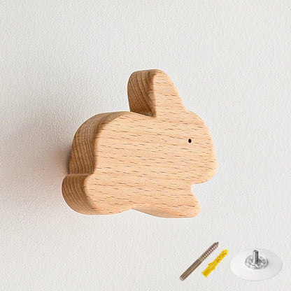 1PCS Solid Wood Hooks Cute Room Decor Animal Hook Wall Hanging Key Coat Hook Home Decoration Hanger Bathroom Kitchen Accessories