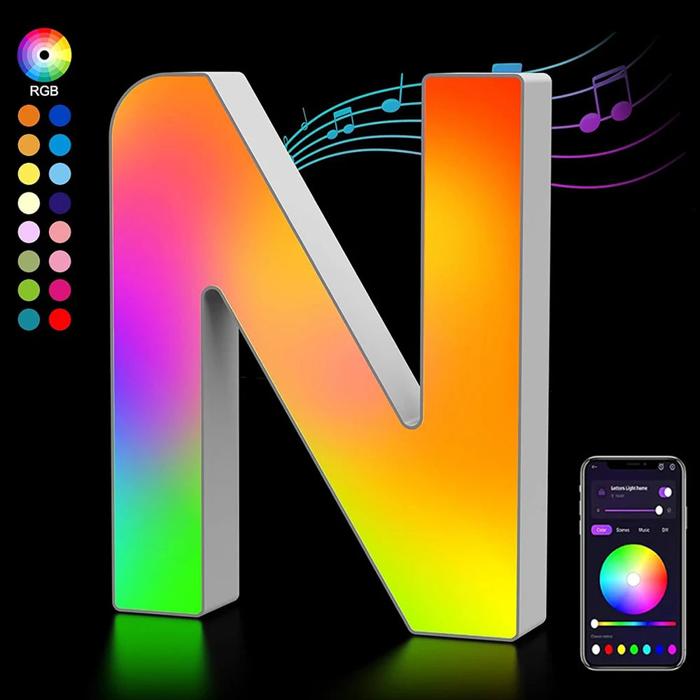 Smart LED Letters Lights Alphabet Light Decorative Name Letter Number Lamp Night Light USB MeRGBW App Music Sync Logo Game Home