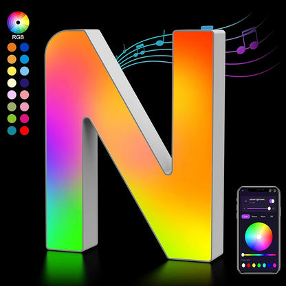 Smart LED Letters Lights Alphabet Light Decorative Name Letter Number Lamp Night Light USB MeRGBW App Music Sync Logo Game Home
