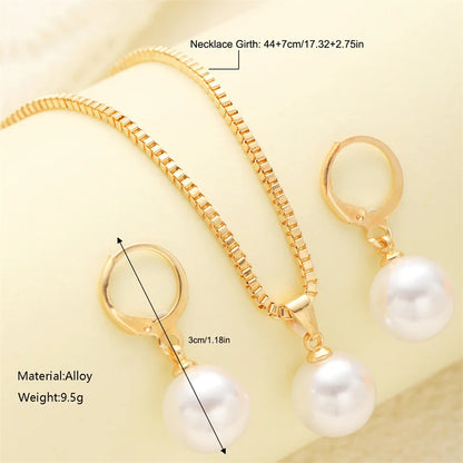 3 Pcs Round Pearl Jewelry Set Of Earring Pendant Necklace For Women Exquisite Fashion Rhinestone Double Wedding Jewelry Set Gift