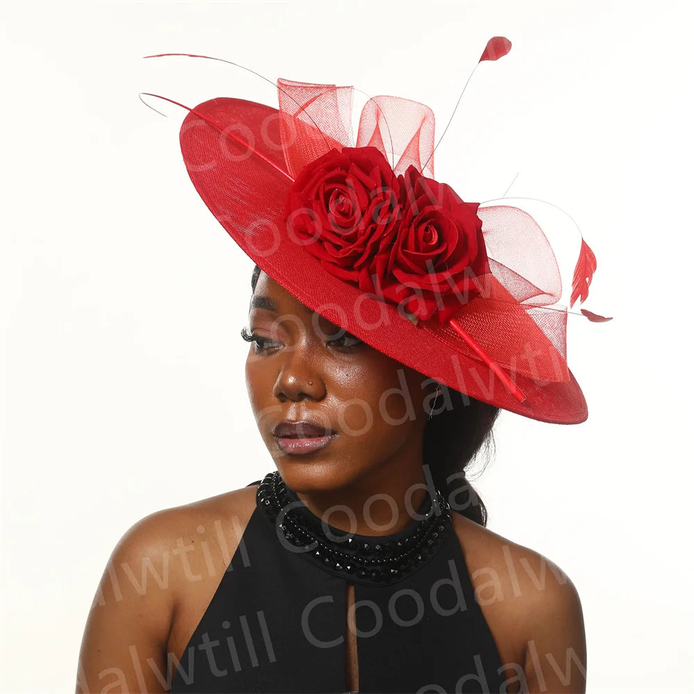 Elegant Women Church Derby Big Fascinator Hat Formal Dress Church Headpiece Bride Femme Marriage Chapeau Cap Flower Millinery