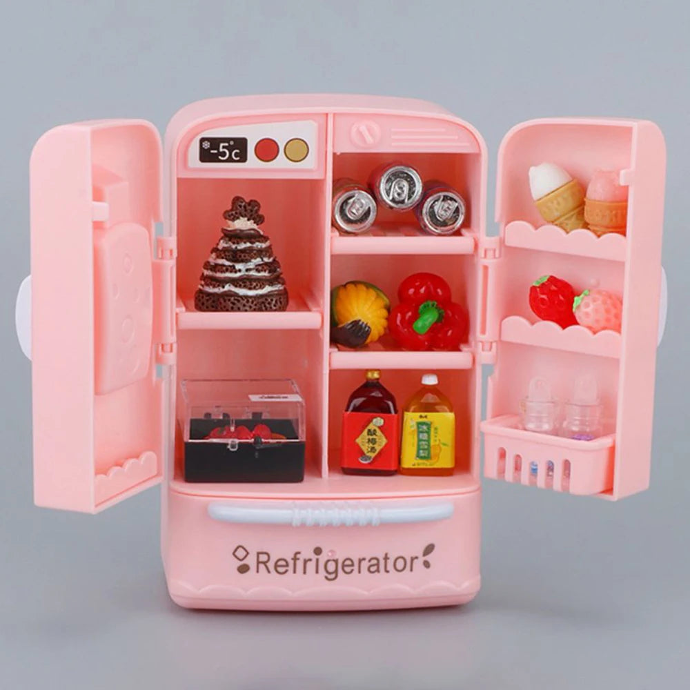 Cute Simulation Microfilm Furniture Double Door Refrigerator 1:12 Dollhouse Kitchen Model Decorations For Girl Birthday Gifts