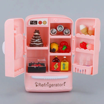 Cute Simulation Microfilm Furniture Double Door Refrigerator 1:12 Dollhouse Kitchen Model Decorations For Girl Birthday Gifts