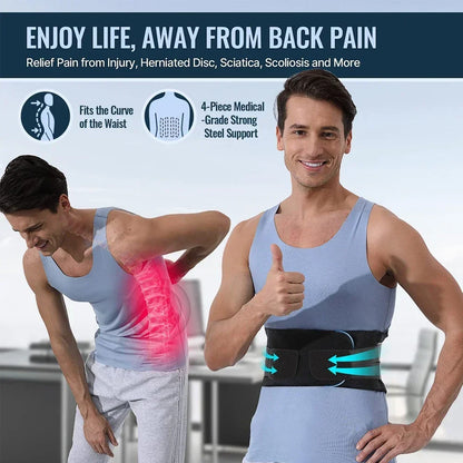 Back Brace For Lower Back Pain,With 4 Metal Supports,Four Elastic Bands,Breathable& Strong Support,Effectively Relieve Your Pain