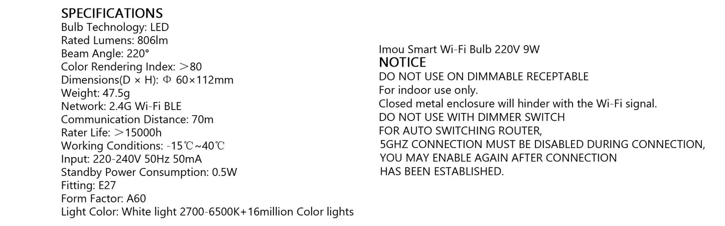 Imou B5（E26/E27）B22 Smart Light Bulb Control Lamp Base Dimmable Light Led Lamp Bombilla Colorful Changing 9W Function color