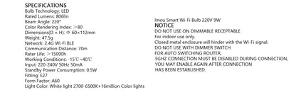 Imou B5（E26/E27）B22 Smart Light Bulb Control Lamp Base Dimmable Light Led Lamp Bombilla Colorful Changing 9W Function color