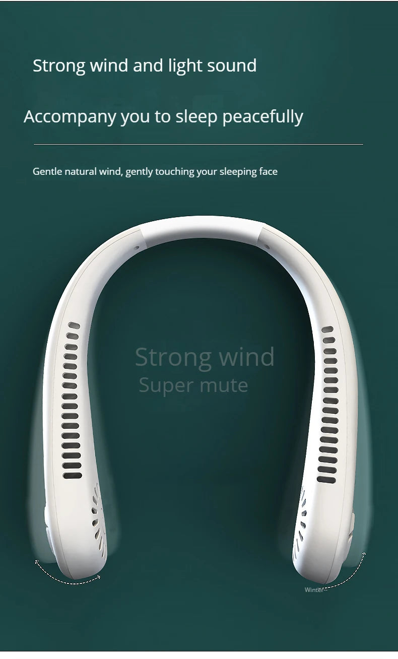 1200mAh Mini Air Cooling small neck Fan Portable Outdoor Sports USB Large Wind Powered Wireless Bladeless neck Fan